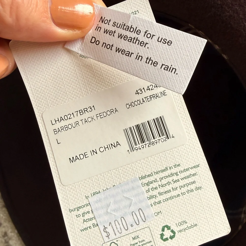 NWT Barbour Tack Fedora Chocolate Brown Size Large - Picture 3 of 5